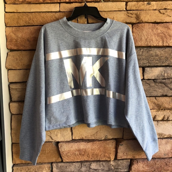 Michael Kors Chambray blue lightweight cropped long sleeve MK top NWT Large - Picture 1 of 10